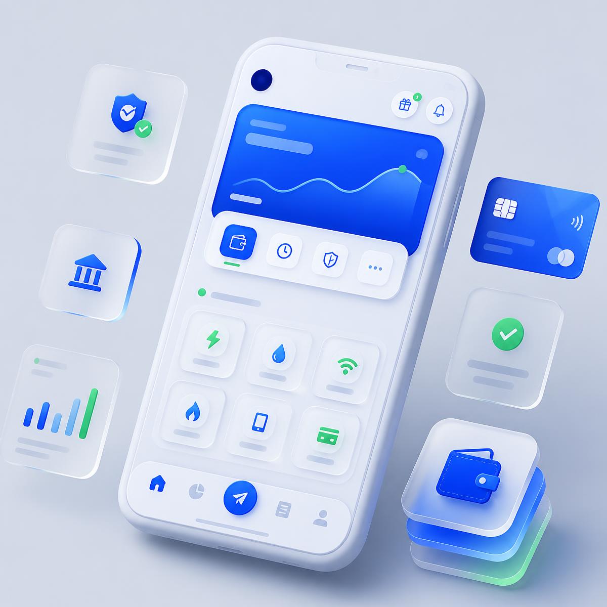 PaySetu bill payment app showing wallet balance and quick actions